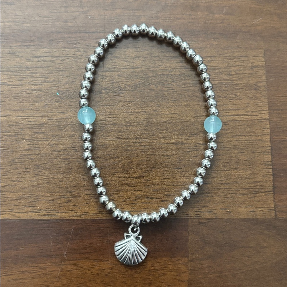 Silver Beaded Bracelet with Shell Charm